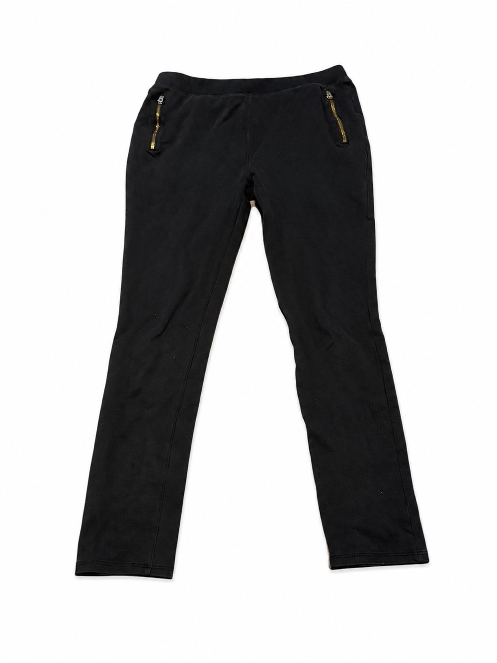 The Children’s Place Black Ponte Knit Pants Size 16 Gold Zip Pocket Leggings